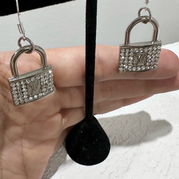 Louis Vuitton Crystal Silver Padlock Earrings - Picture 2 of 4